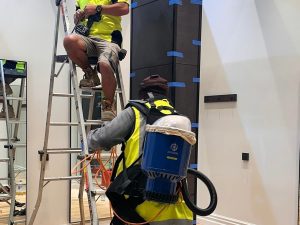 Two cleaners cleaning a commercial property